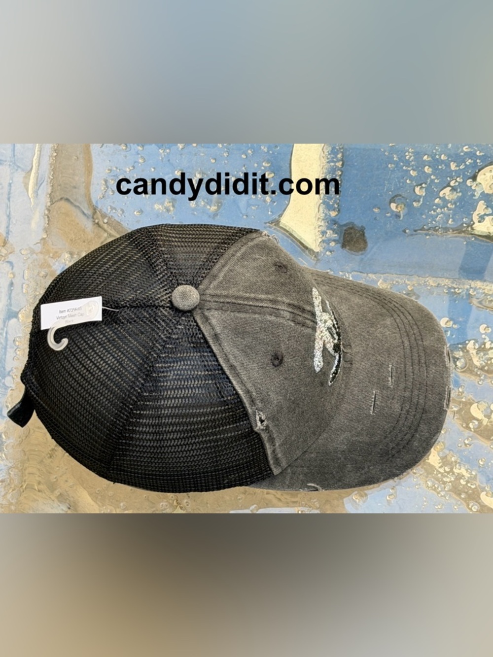 NWT Handmade Designer Look Ball Cap With Silver & Black Ombré Crystal Logo - Picture 10 of 11